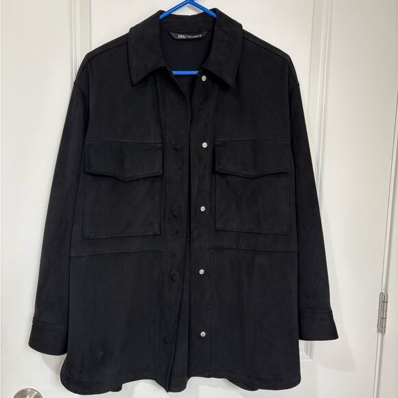 Zara Black Utility Faux Suede Over Shirt Shacket w/Pockets - Oversized Fit - XS - Picture 1 of 4